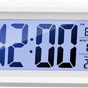 DICTA - Digital Alarm Clock White Smart Back Light Battery Operated Table Clock with Automatic Sensor