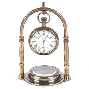 Royal Collection| Table Clock Antique Style Brass Finish 5.5 inch dial 3 inch Office Home Decor handicrafts Items Wedding Gift Bedroom Living Room Office Desk Self Clock