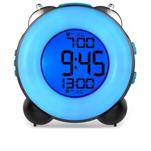Banne Loud Alarm Clock Optional Alarm Dual Alarm Setting Snooze Function Night Light Bedside Battery Powered Clock (Black)