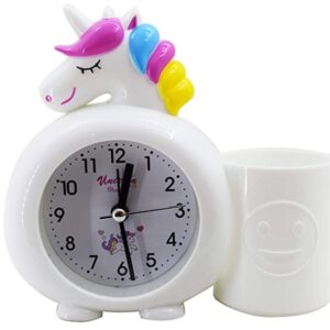 Asera Plastic Unicorn Alarm Table Clock with Pen / Pencil Stand for Kids (White)