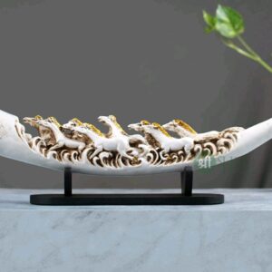 Shri Handicrafts 15" Decorative Resin 7 Horse Tusk Showpiece for Home Decoration (White)