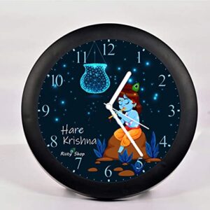Risty Shop Plastic Analog Designer (Style-Hare Krishna) with number Table Clock , Smooth Movement, Sleek design, Black colour polished Plastic Case, Black