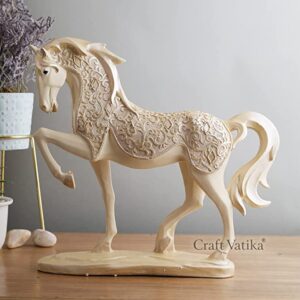 CraftVatika Horse with Uplifted Legs Standing Showpiece Statue for Home Decor Office Living Room Decoration Gift Item (8.5x3x15 Inches), Resin