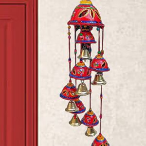 RD Art Decor Rajasthani Painting Design 7 Bells Decorative Hanging Wind Chimes for Indoor and Outdoor (red)