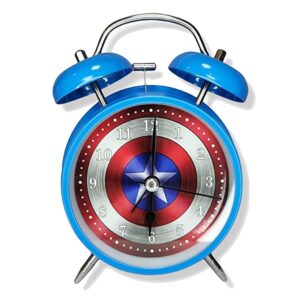 RIANZ Girl's and Boy's Metal Twin Bell Super Hero Table Alarm Clock (Blue)