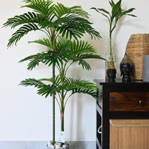 Blooming Floret Artificial Areca Palm | 3 Stems Having 27 Leaves (110 CM Long) | with Basic Black Pot | Ornamental Plant for Interior Decor/Home Decor/Office Decor | Dustproof