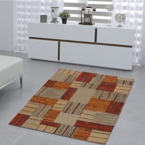 ASHIKAVIN CHECKERED PATCH CARPET ,YELLOW, WOOL (168 CM X 236 CM)