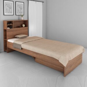 Boltera Single Bed With Headboard Storage & Drawer in Dark Walnut Finish