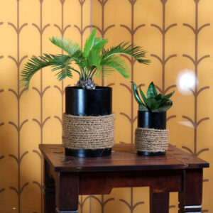Charcoal Black in Jute Metal Pot