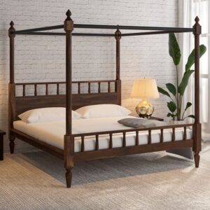 Drusilla Solid Wood Queen Size Poster Bed In Provincial Teak Finish