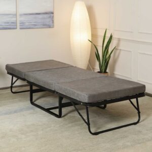 Eurasia Metallic Folding Bed With 3 Inch Mattress In Black Colour