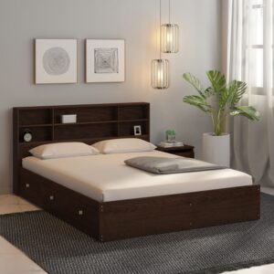 Tsukiko Queen Size Bed With Drawer Storage In Wenge Finish